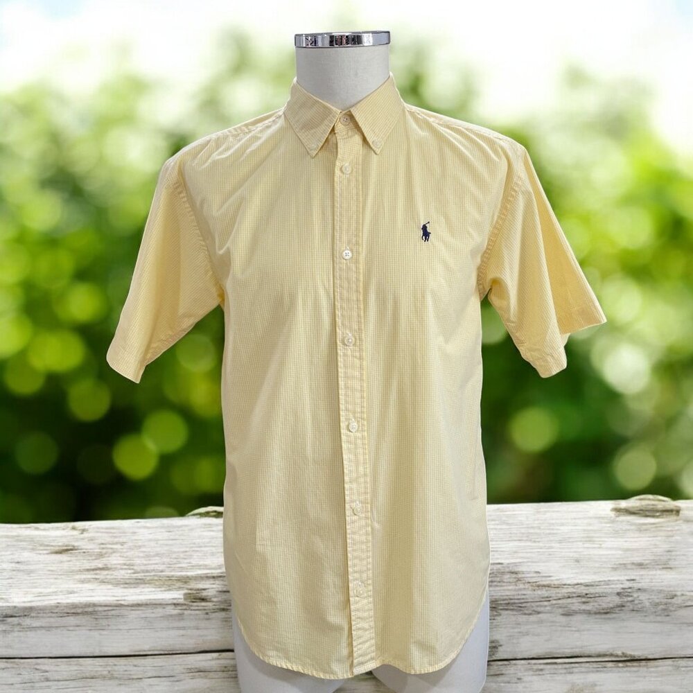 Ralph Lauren‎ Yellow Gingham Short Sleeve Shirt Classic Preppy Summer Cotton L